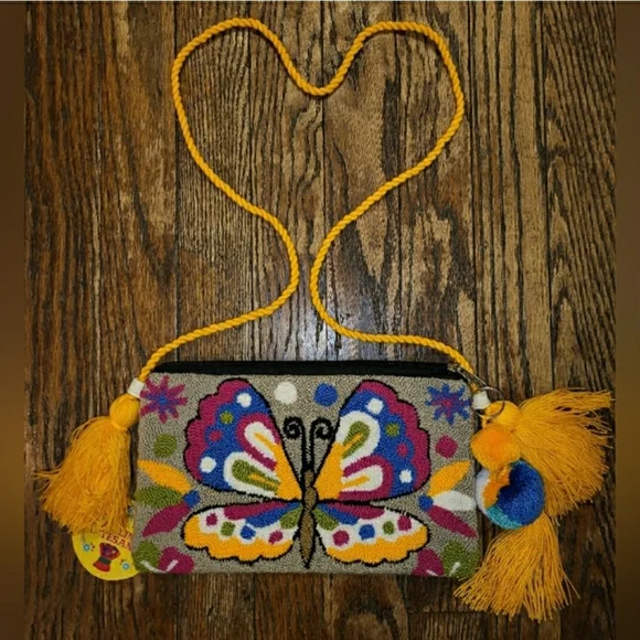 NWT! Colorful Handmade Mariposa Wayuu Butterfly Crossbody Clutch - Picture 2 of 15